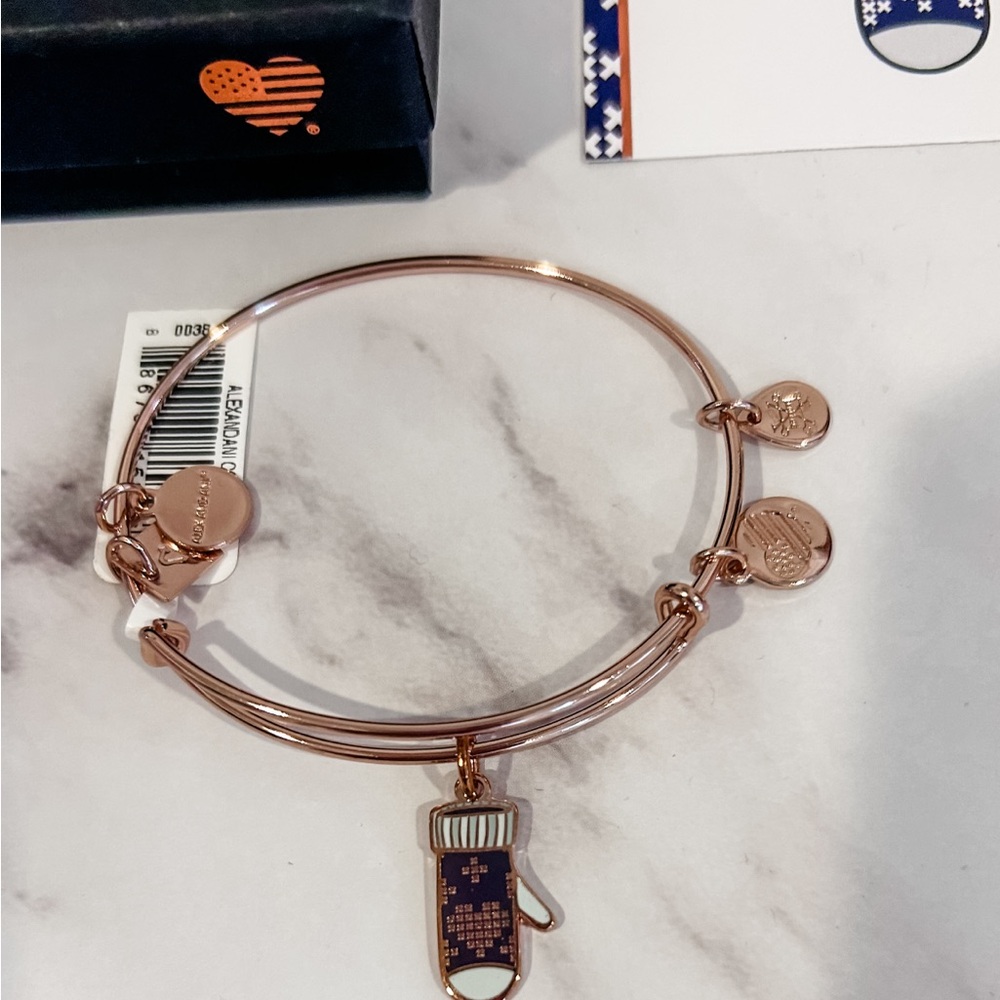 Alex and Ani Rose Gold Mitten Charm Bracelet